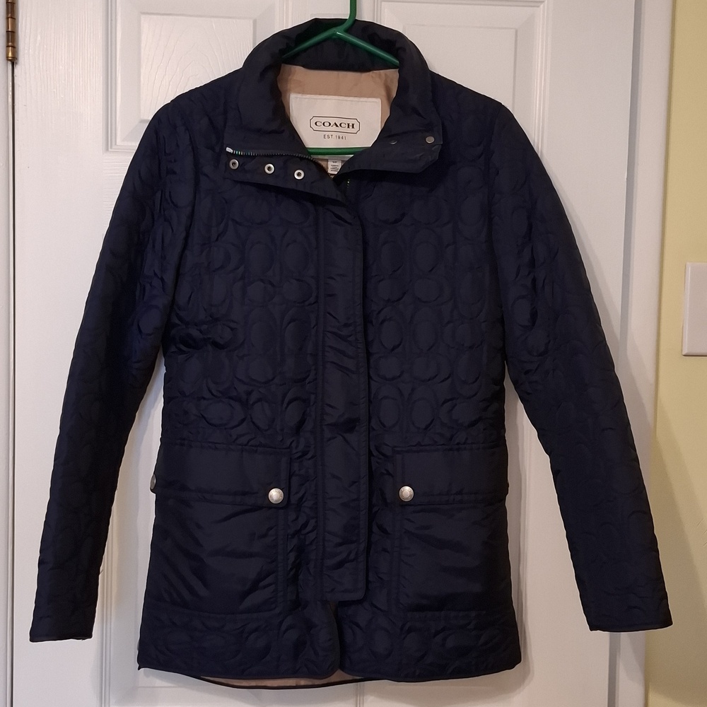 Coach sz S, Navy signature, all over C, quilted jacket
